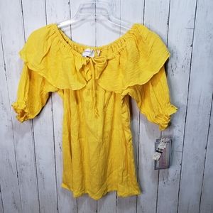 Vintage Deadstock New Tanzerina Yellow Ruffle Off Shoulder Shirt Size Medium.